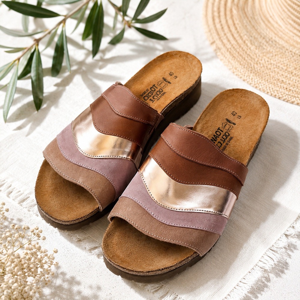 Naot Portia Slide Sandals 9 Rose Gold Metallic Leather Comfort EU 40 Metallic